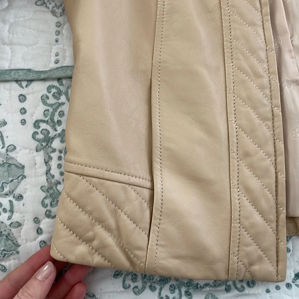 Tory Burch soft LAMB leather tan jacket w quilting - Picture 4 of 8